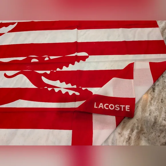 Lacoste Red and White Striped Scarf - Picture 1 of 6